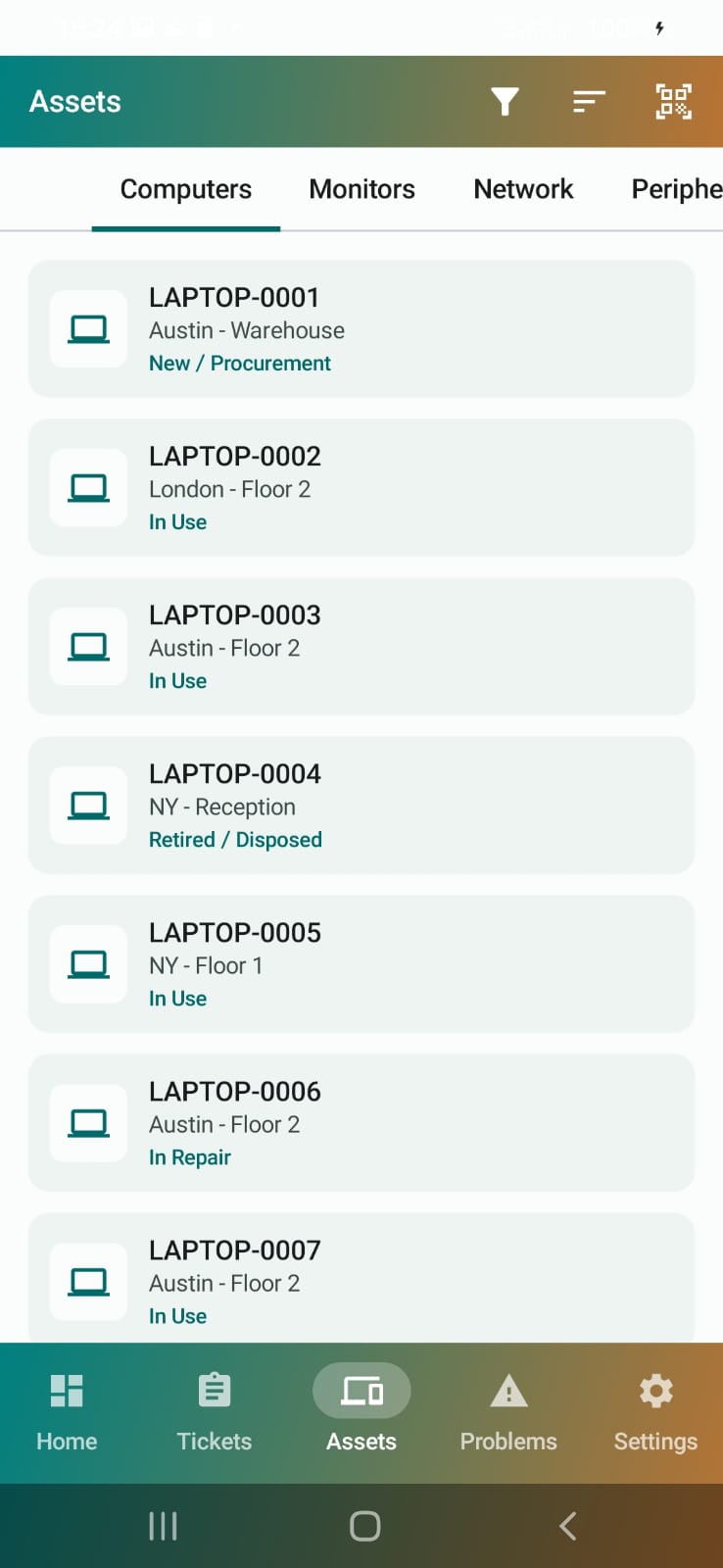 Asset list with barcode scan