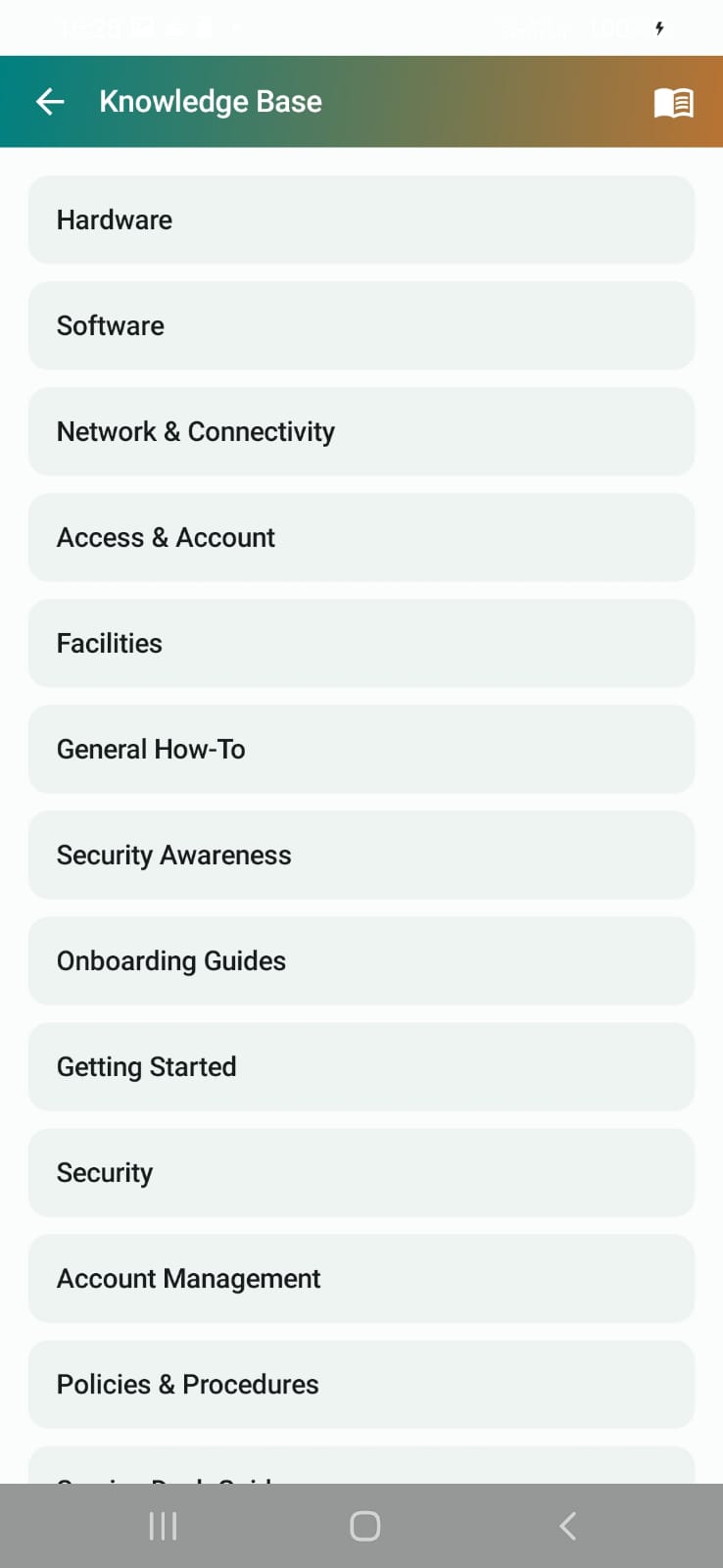 Knowledge base categories